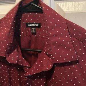 Express Men’s Long sleeve button down burgundy wine pattern graphic shirt Medium